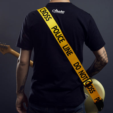 AMUMU Police Line Guitar Strap Yellow Polyester Cotton -PC01P-YL